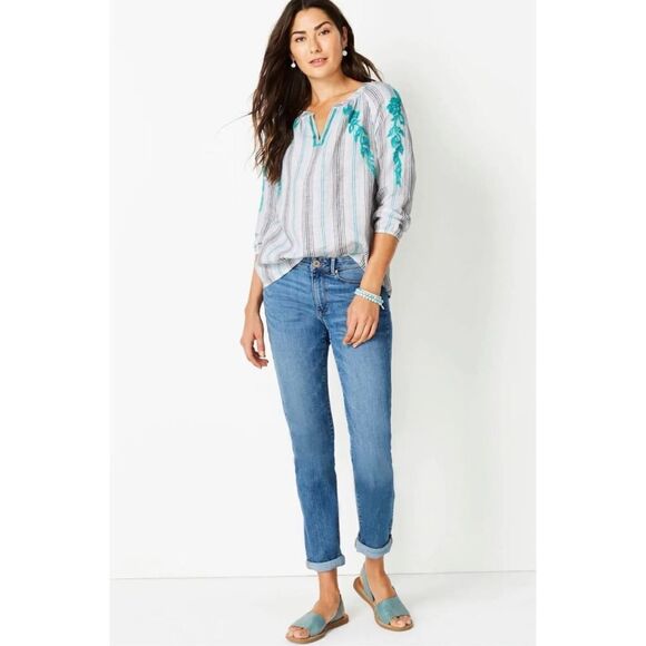 ✨J. Jill Linen Embroidered Striped Blouse✨ - Picture 3 of 8